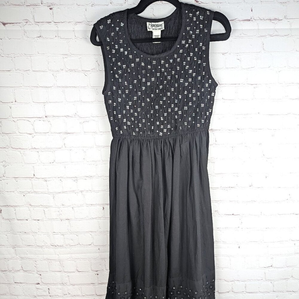 Expressions Black Sequin Maxi Sleeveless Dress - Small